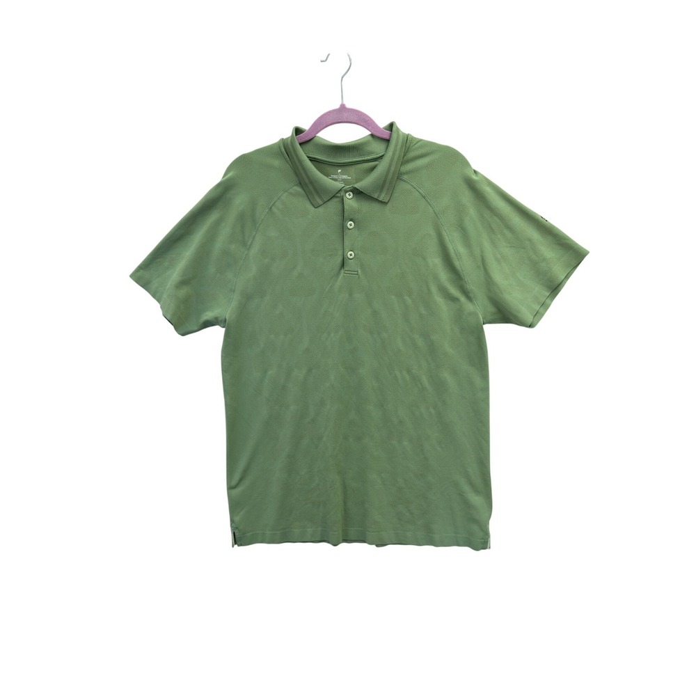 Fabletics‎ Men Green Textured Geometric Raglan Short Sleeve Polo Shirt Large L